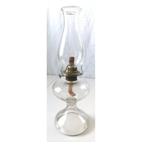 Large Antique Clear Glass Pedestal Eagle Oil Lamp 17.5" Height - Picture 1 of 10